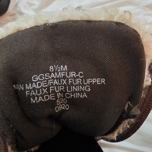 Dark Brown Faux Leather Platform Combat Boots with Shearling Trim and Block Heel - Picture 15 of 16